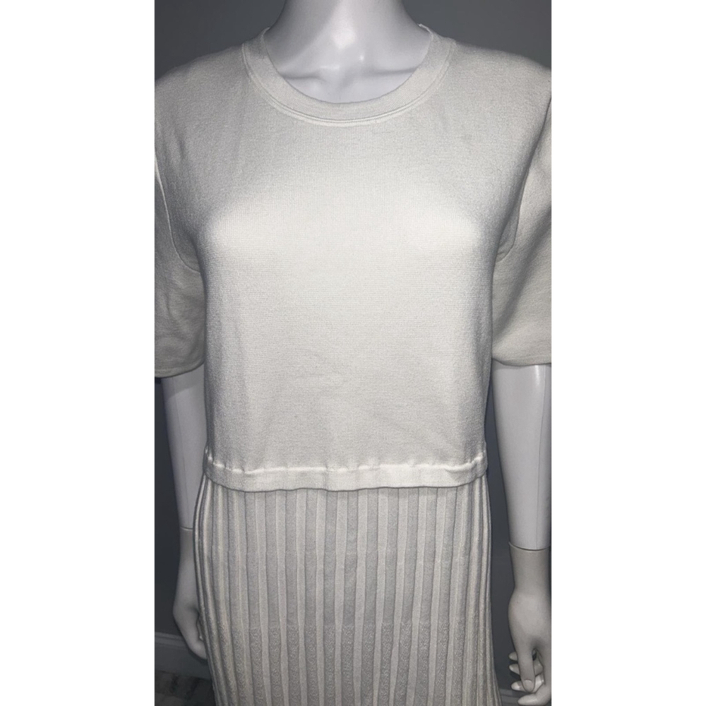 Women's Elie Tahari White Short Sleeve Knit Pleated Midi Dress - Picture 8 of 11